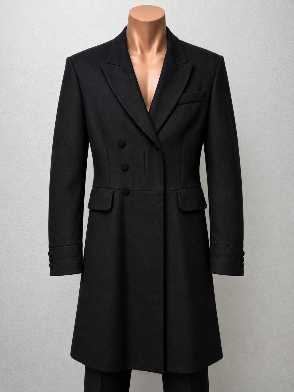 Alexander McQueen Black Cashmere Silk Double Breasted Frock Coat Men's US 36